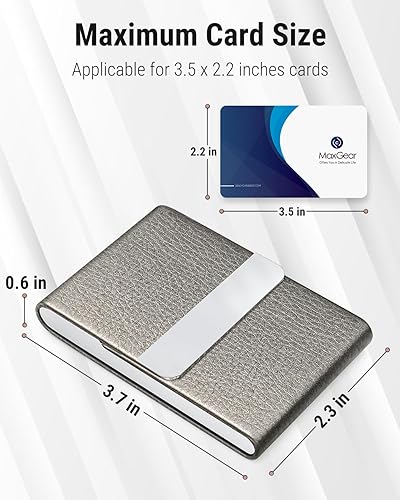 Miniatura 5 de MaxGear Tarjetero para tarjetas de presentación, crédito, de piel sintética y acero inoxidable, soporte delgado, con bloqueo RFID, con cierre