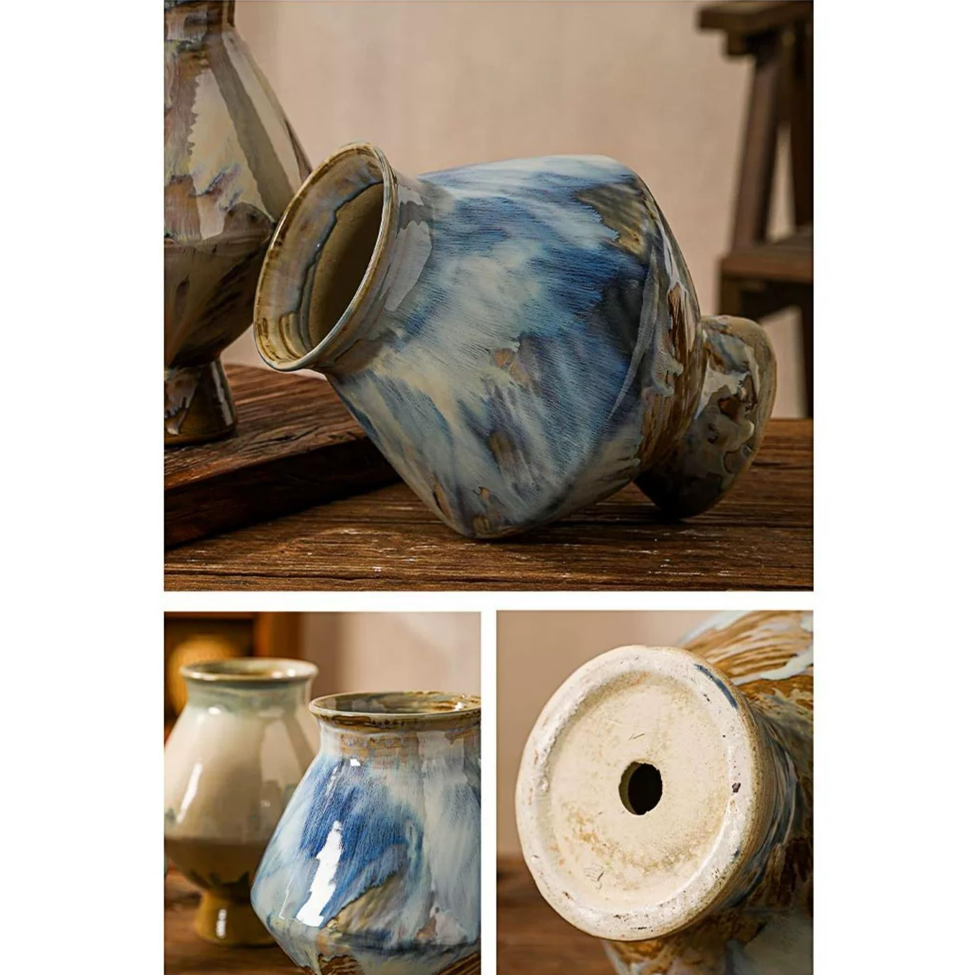 Sadzarki do kwiatów Dom Retro Chińska Ceramiczna Doniczka, Dekoracja Przedpokoju Salonu, Unikalna Szkliwiona Powierzchnia