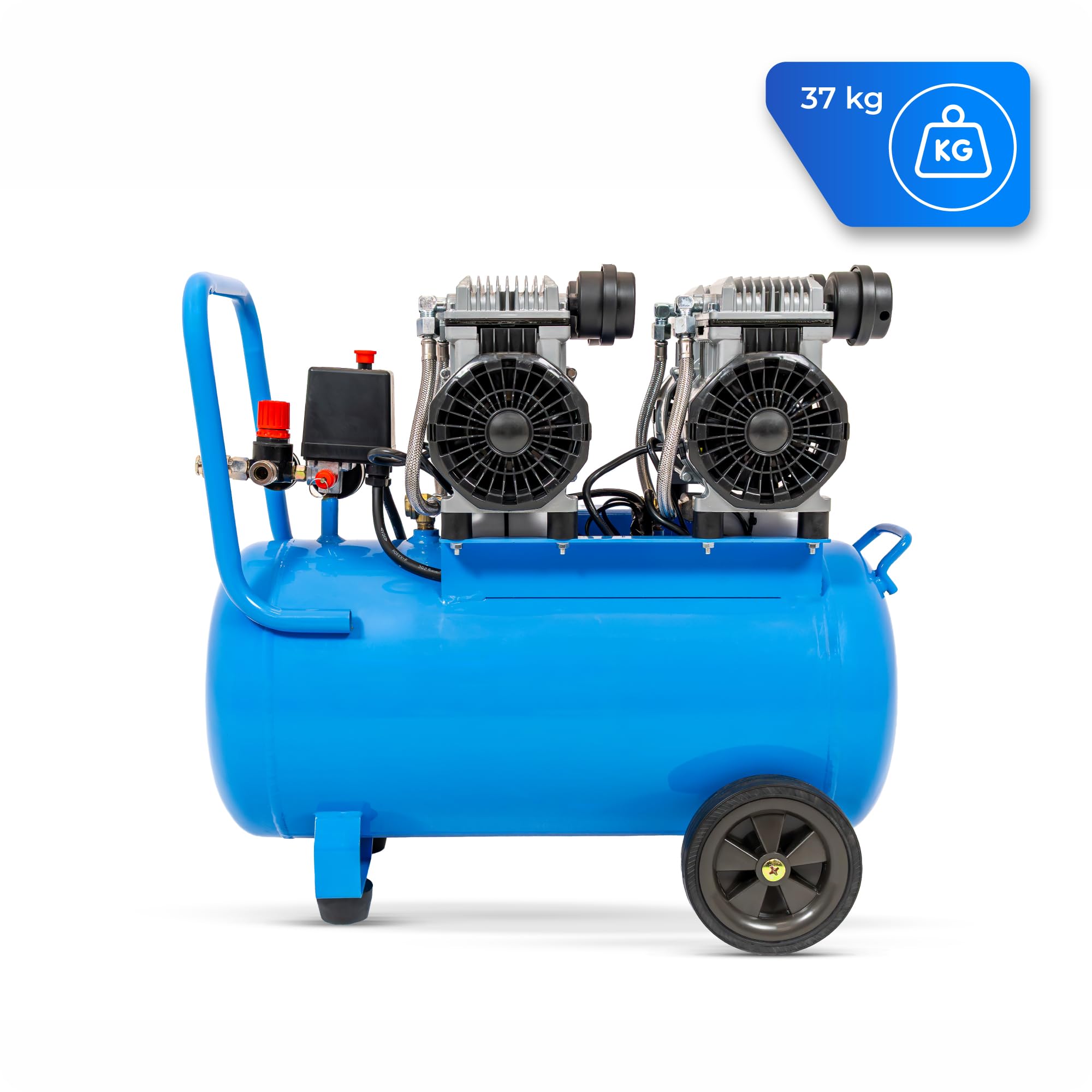 Compresseur 50L Compresseur d'air 8 Bar, 1500W / 3000W, sans huile ou lubrifié à l'huile, 250–380 l/min, 1/4", 2 sorties, manomètre, détendeur, pour atelier, garage et pneus (4T-50L)