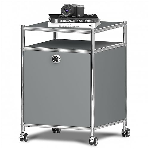 Carrito de almacenamiento, gris mate, carrito de almacenamiento de metal versátil con puerta de solapa para el hogar, oficina, dormitorio, cocina,