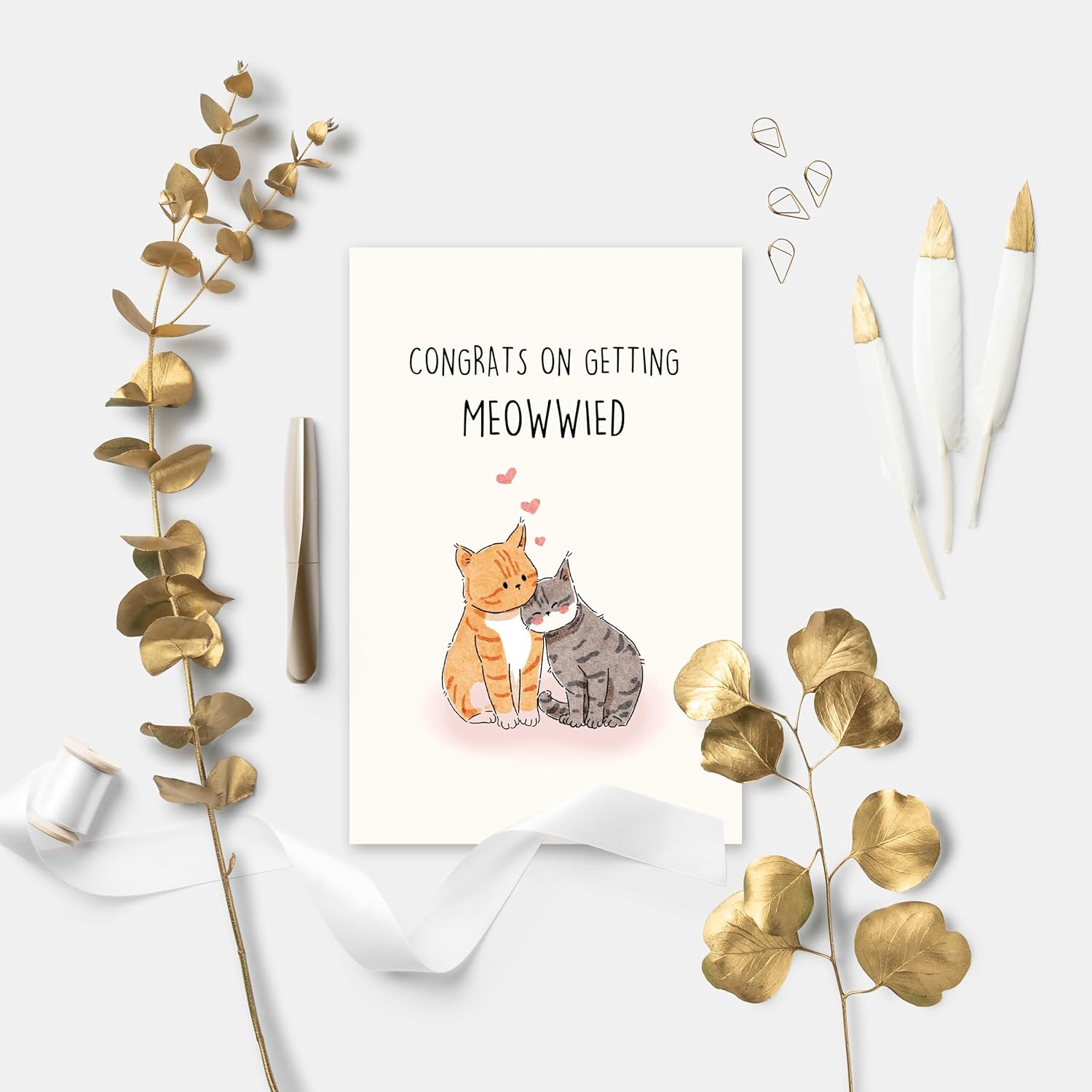 Cute Pun Engagement Card for Cat Lover, Newly Wedding Gifts for Cat Couple, lovely Wedding Congratulation Card, Congrats On Getting Meowwied image 4 of 7 B0DQTXPDCW