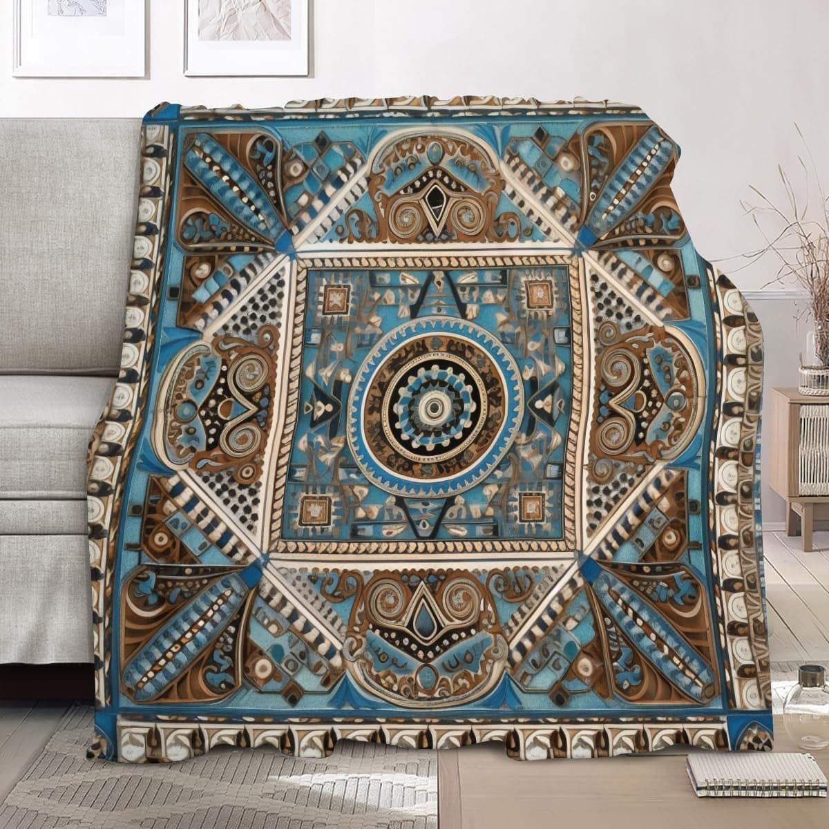 Couverture plaid en flanelle peluche au design géométrique raffiné pour lit double