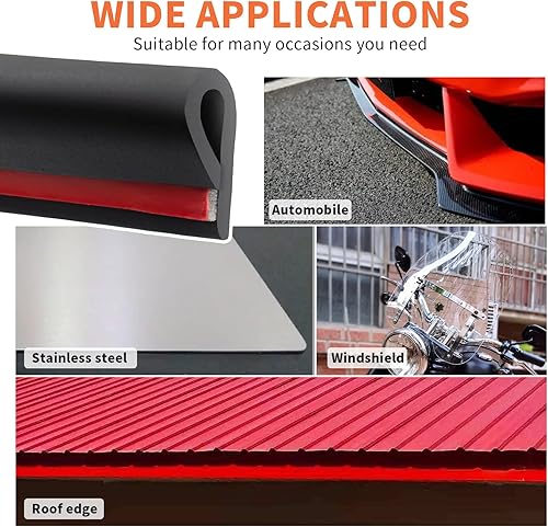 Miniatura 10 de BISOTHAI Tira de sellado de puerta con borde de goma de 20 pies, burlete de goma autoadhesivo para puertas de automóvil, escotillas y vidrio, placas
