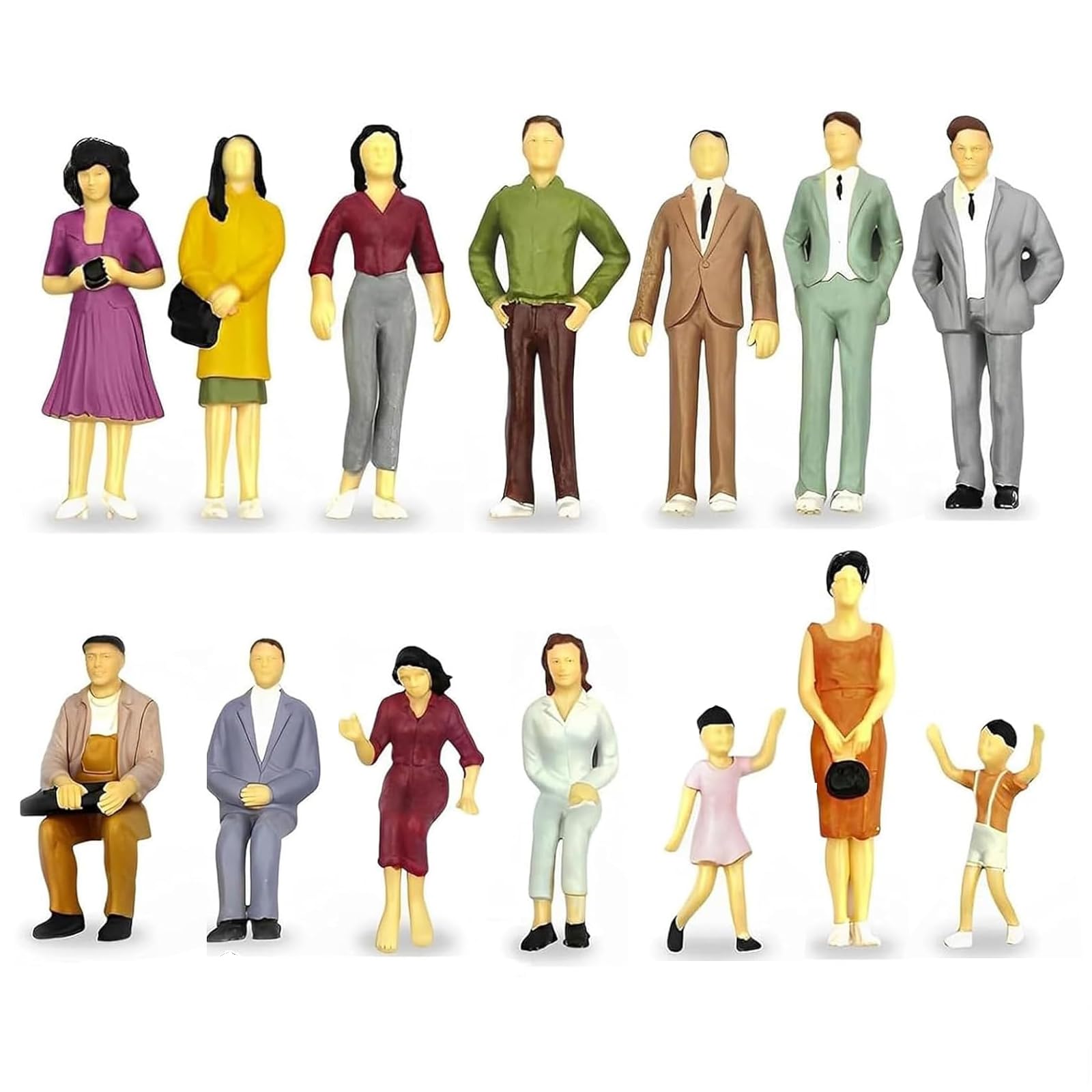 ZPSCXQ 14 Pcs Miniature People Figurines, Dollhouse People Figures, 76mm and 65mm High Detail Sitting and standing posture Miniature Figures Suitable for Model Scenes, Adults and Childrens Playing