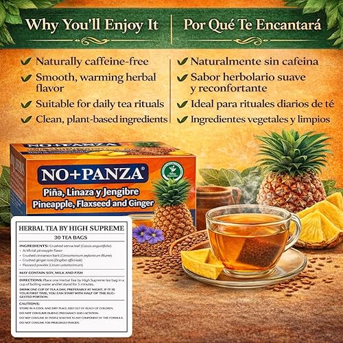 Miniatura 9 de Té de hierbas de High Supreme - 30 bolsas de té - jengibre, piña, canela y linaza - Infusión 100% natural, vegana, sin cafeína - Mezcla de hierbas
