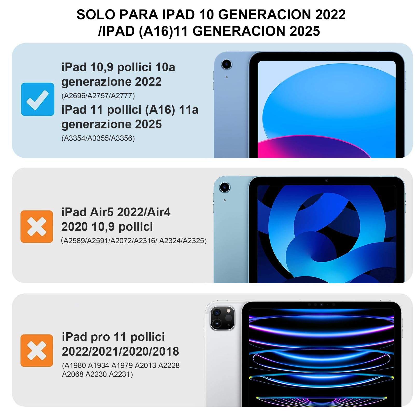 Funda iPad 11 Generación A16/10 Generacióncon Teclado Touchpad, Teclado 3 Canales Bluetooth Español Ñ Retroiluminado 7 Colores Soporte Retrato/Paisaje para iPad 10 2022 10.9"/11 A16 2025 11", Blanco