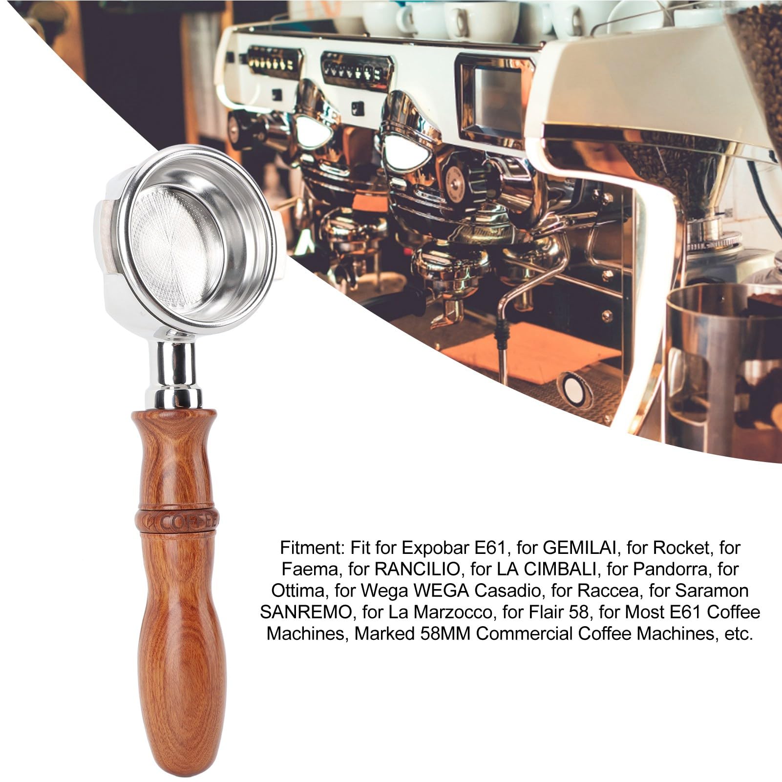 Portafiltro sin Fondo, Portafiltro para Cafetera Hueco de Acero Inoxidable de 58 Mm para el Hogar (Fockety5h9iob7240-11)