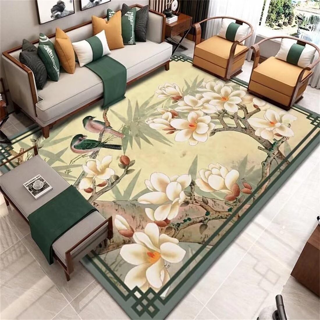 Tapis oriental decoratif floral vert de haute qualite pour la maison