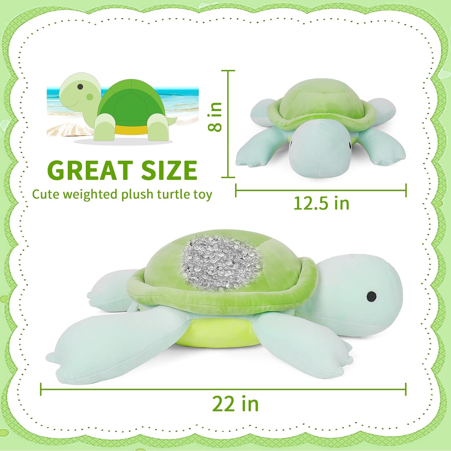FLORVIV Weighted Turtle Stuffed Animals Weighted Sea Turtle Plush Toy 22" 4.2lb Cute Tortoise Hugging Dolls Plushies Pillows for Boys and Girls (Green