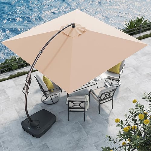 Miniatura 20 de Grand patio Sombrilla Cantilever de 11 pies con Base para Exteriores, Sombrilla Grande Redonda de Aluminio Descentrada para Patio, Jardín, Patio