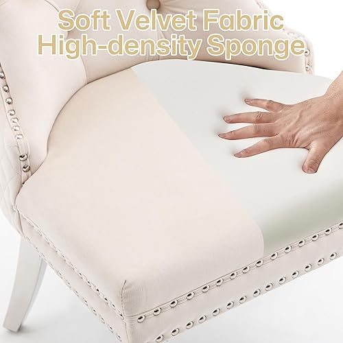 Miniatura 6 de Homedraft Nikki Collection - Juego de 2 sillas de comedor de terciopelo con patas acrílicas y anillo de tracción, silla auxiliar de lujo con ribete