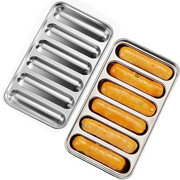 Stainless steel Sausage Mold 6 Cavity for Homemade Hot Dogs, Non-Stick DIY Hot Dog Mold for Oven steamer Style A