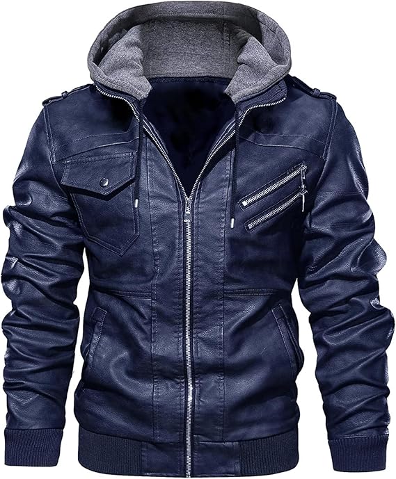 Buy Blaq Ash Men's Faux Leather Hooded Motorcycle Jacket, Zip-Up