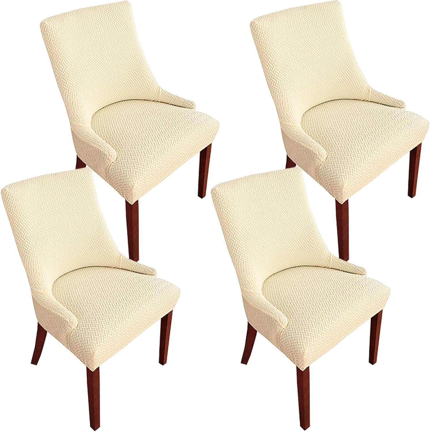 HACLEN Wingback Side Chair Slipcovers, Stretch Wingback Armchair Covers Reusable Kitchen Dining Chair Covers Washable Sloping Armchair Cover (Beige,Set of 4)