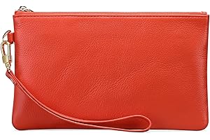 Women's Orange Wristlet Clutch Slim Leather Wallet RFID Blocking