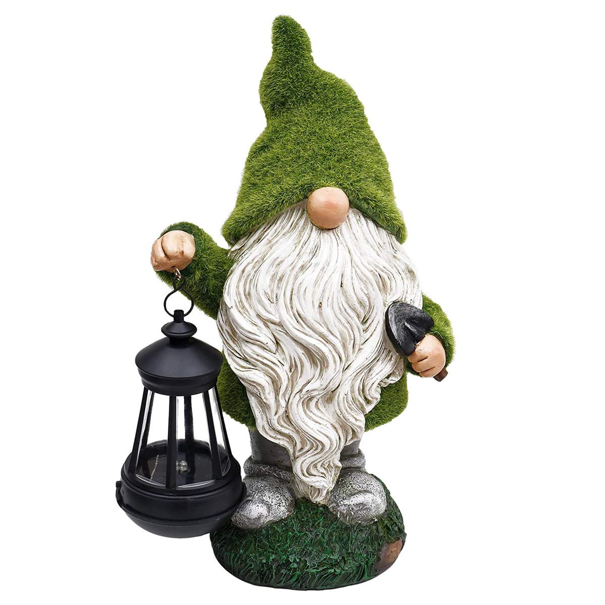 BANNESE Garden Gnome Statue Funny Outdoor Garden Art Figurine Sculptures with Solar Lights for Patio, Lawn, Yard, Porch Decoration, Memorial Gifts, 7.9 X 5.1 X 13Inch