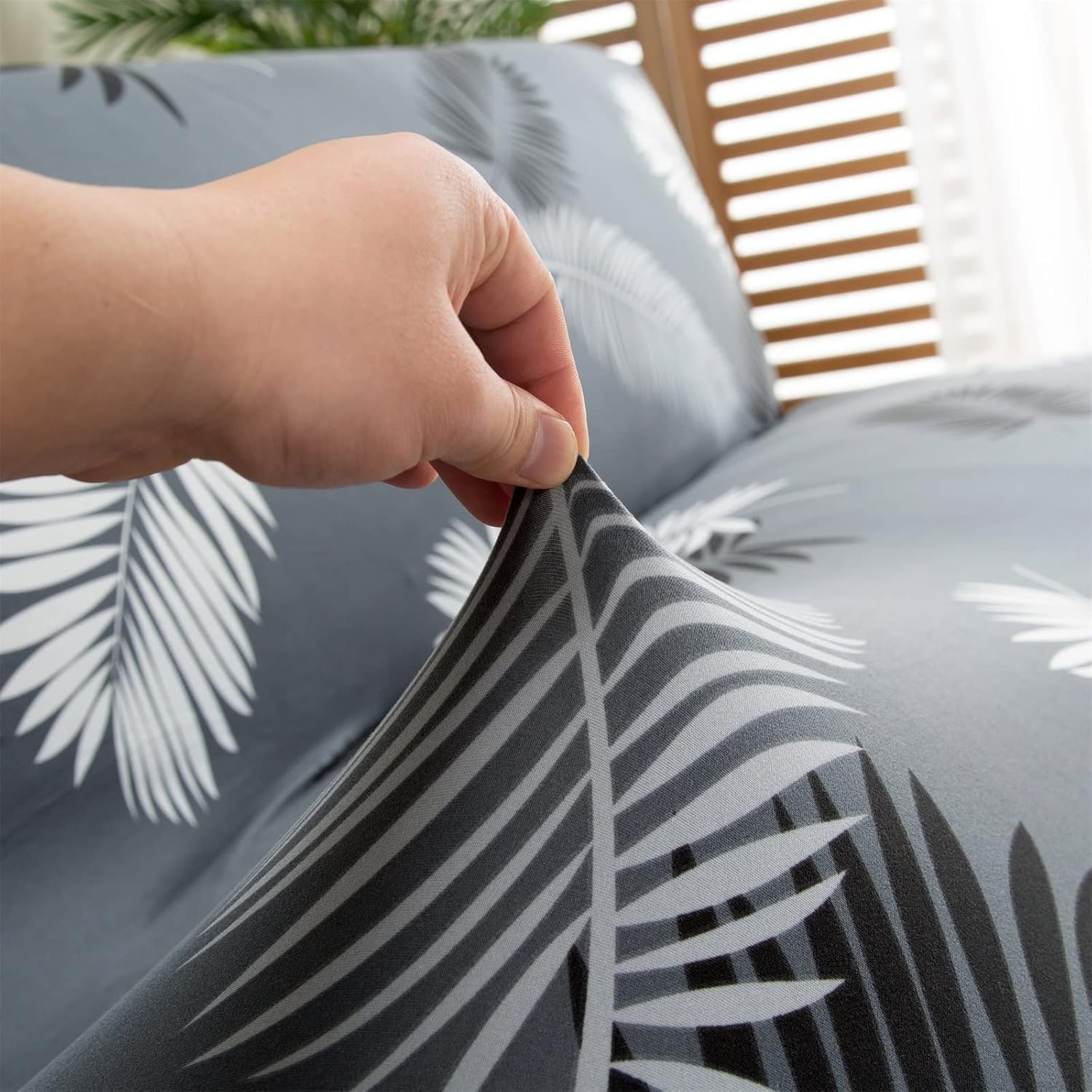 MIFXIN Armless Sofa Cover Futon Slipcover Stretch Elastic Folding Sofa Bed Non-Armrest Couch Furniture Protector Spandex Printed Washable Sofa Cover Without Armrests (Grey Feather)