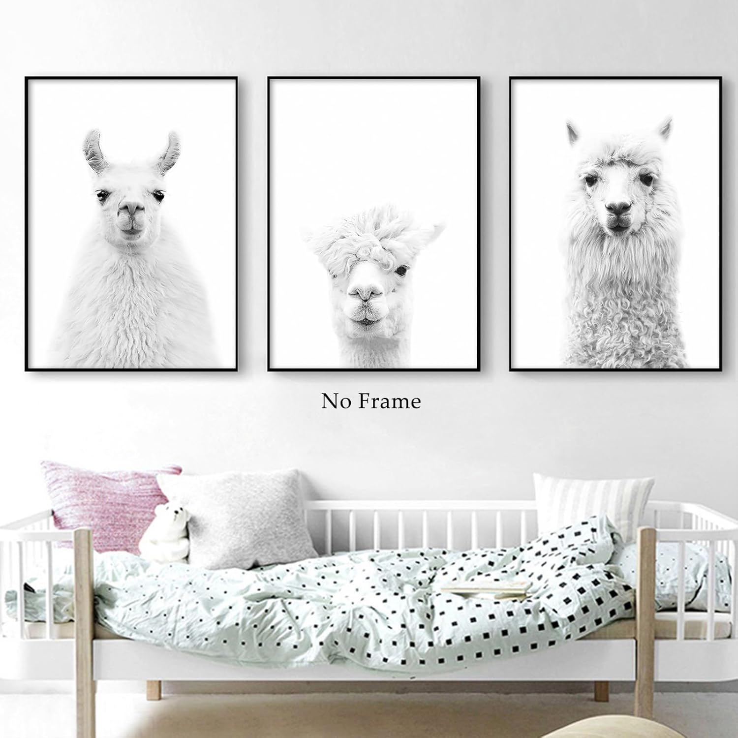 Alpaca Canvas Wall Art Llama Artwork Animal Black and White Print Llama Nursery Wall Art Animal Portraits Wall Decor Cute Nursery Pictures Funny Llama Poster Farm Animal Painting 12x16inchx3 No Frame