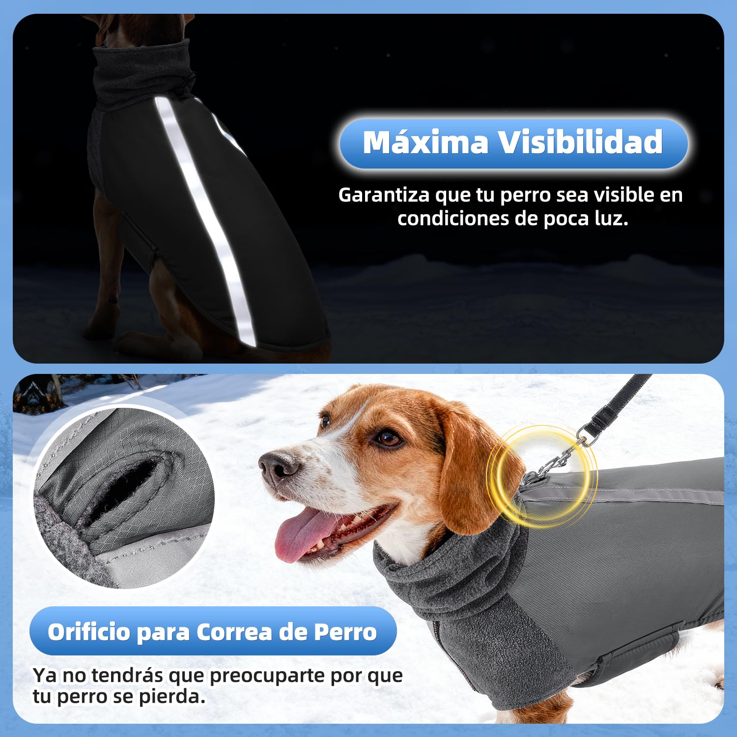 SlowTon Abrigo para Perro Invierno, Cálido Forro Polar para Exteriores con Bufanda De Cuello Alto, Rayas Reflectantes, Chaleco Resistente Al Viento, Juegos Suaves para Mascotas