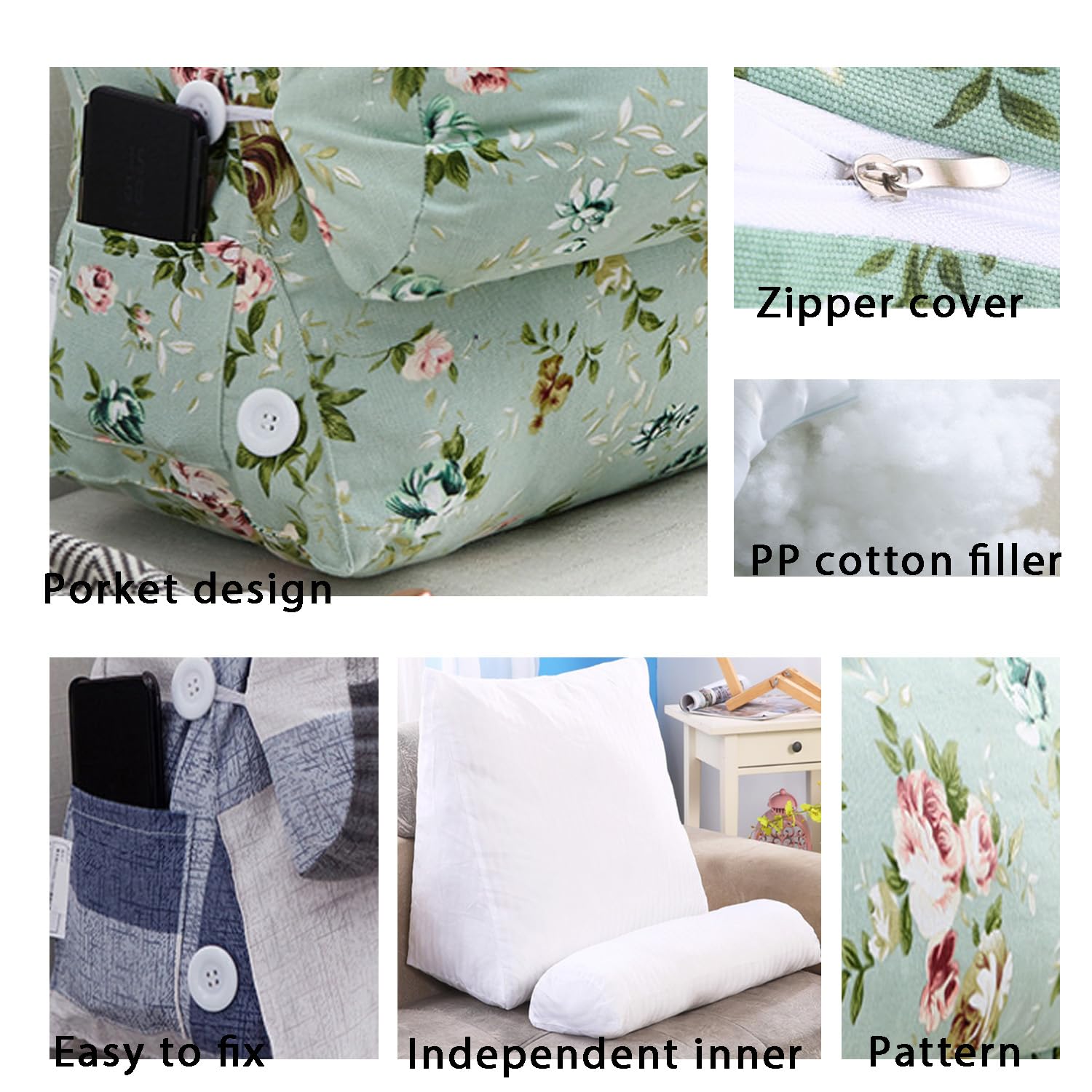Almohada ortopédica de apoyo lumbar – Almohada de cuña de cama para leer, almohadas triangulares de descanso, refuerzo de elevación de piernas, cojín de espalda inclinado para todas las edades para