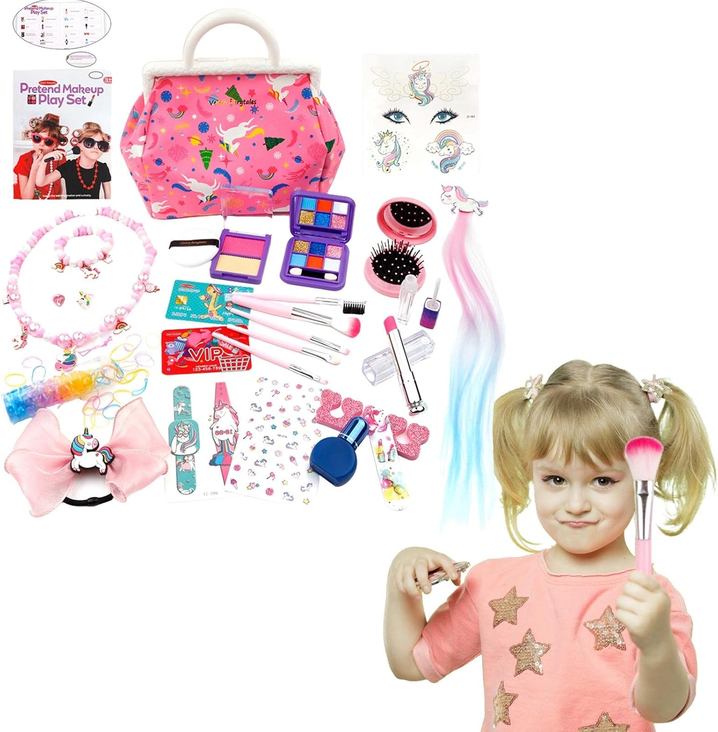 女の子の化粧品セットのおもちゃ28個の女の子のふりをするメイクアップセットの子供用化粧キット 3 8歳の女の子のおもちゃ ファッション化粧品バッグ ホリアデーの誕生日プレゼント 最大51 オフ