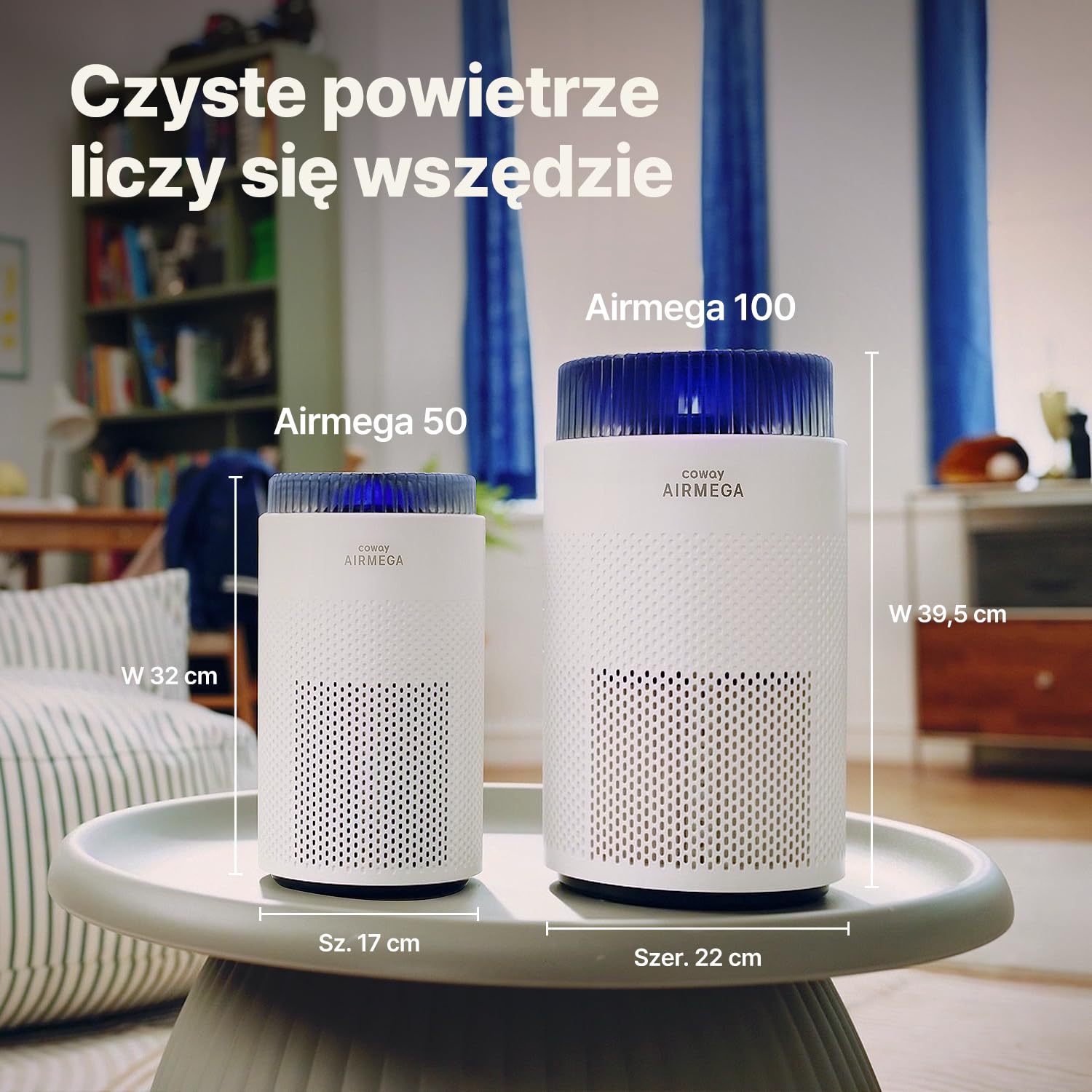 Coway Oczyszczacz Powietrza HEPA do Sypialni, CADR 120 m³/h, Usuwa 99,999% cząstek do 0,01 µm, Tryb Cichy 18,4 dB, Alergia, Kurz, Pyłki, Dym, Sierść, Zapachy, Pleśń – Airmega 50