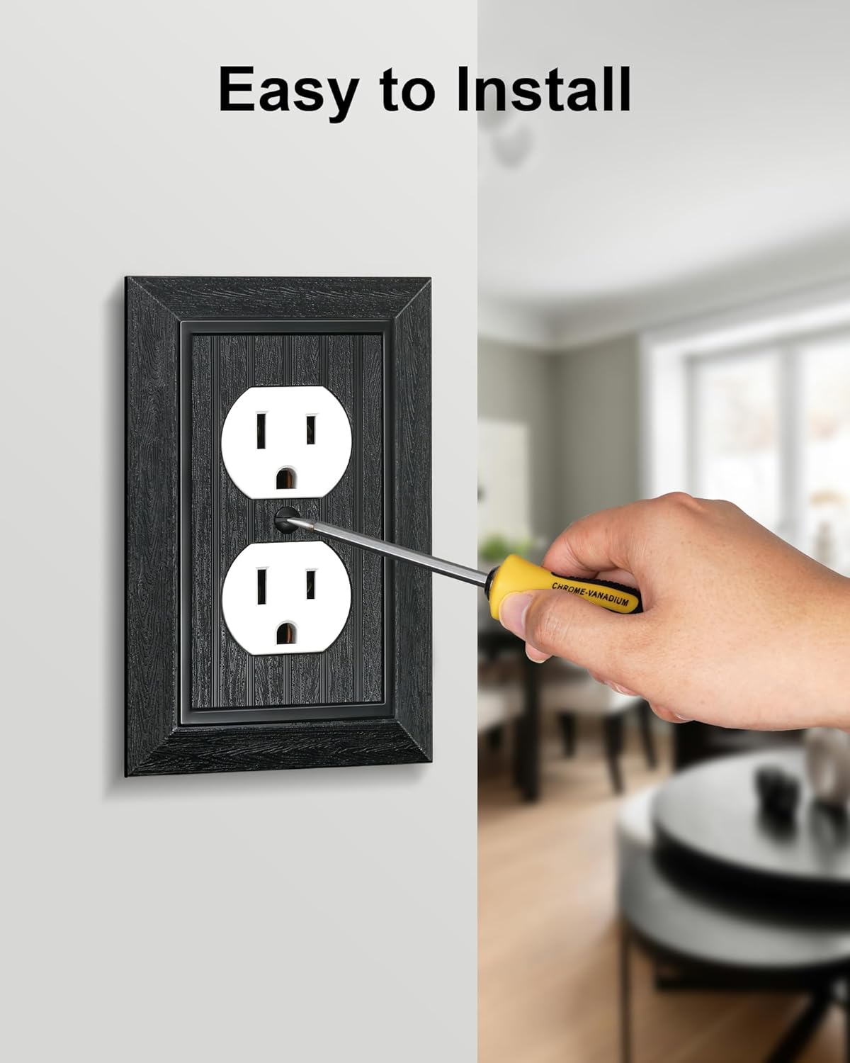 6-Pack Classic Beadboard Duplex Outlet Cover Plate, Decorative Unbreakable Polycarbonate Switch Plates and Outlet Covers, Matte Black Wall Plates for Electrical Outlets, 1 Gang Receptacle Cover