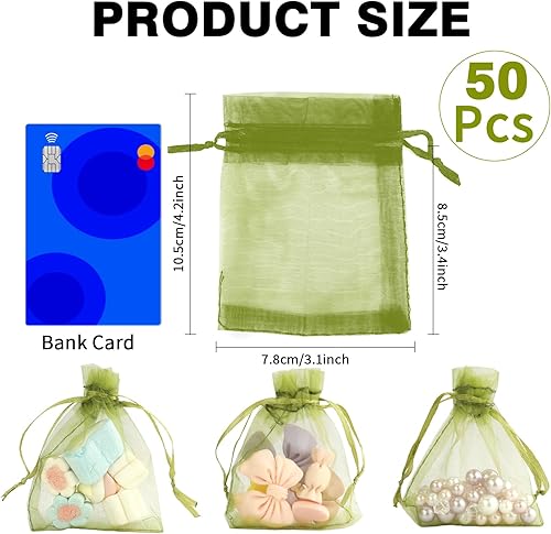 Miniatura 2 de Bolsas de organza, bolsas de organza transparente, 50 unidades, pequeñas bolsas de organza con cordón de 3 x 4 pulgadas, bolsas de regalo de