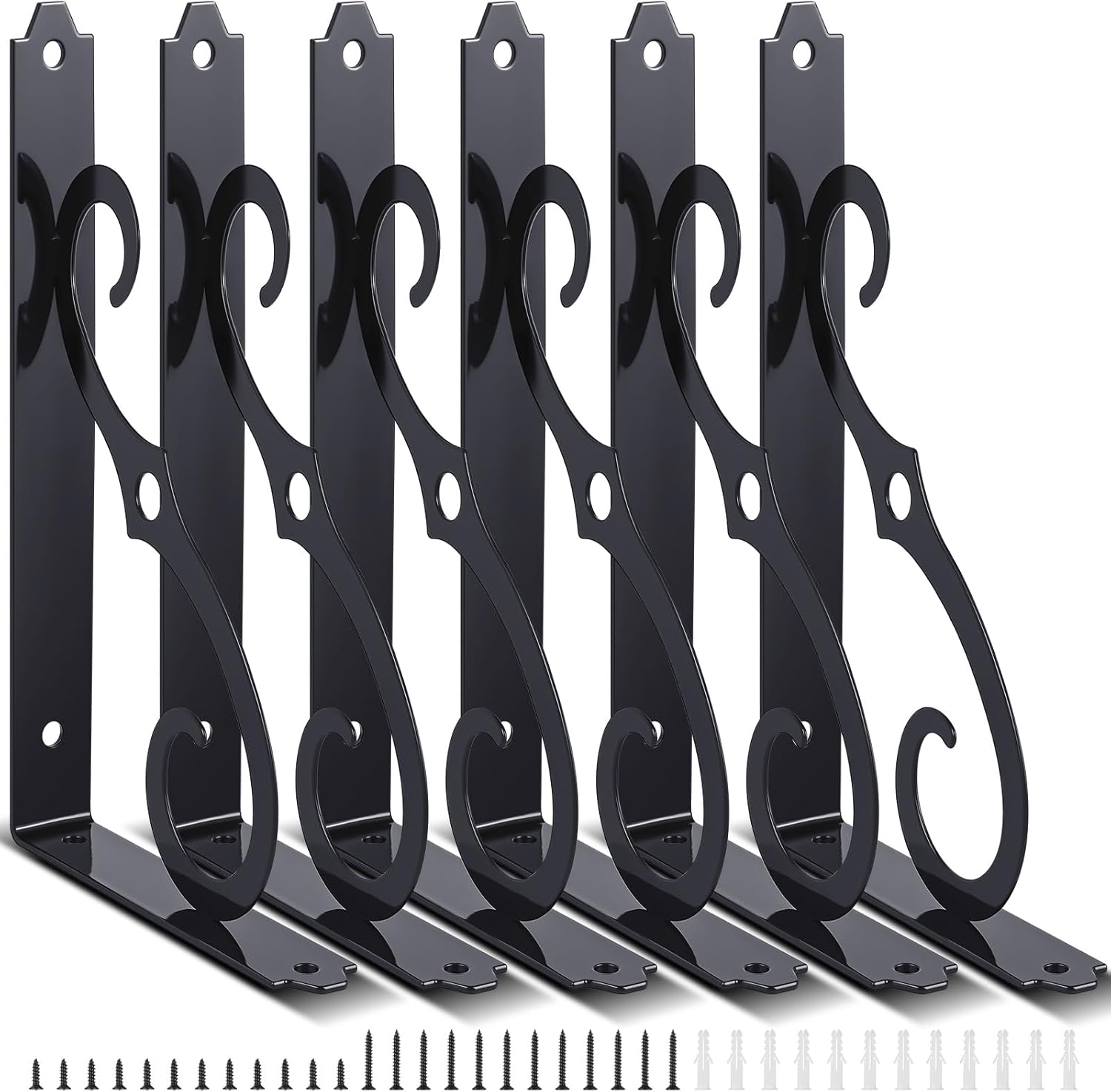 Shimeyao 6 Pack 10 Inch Decorative Shelf Bracket Heavy Duty Wall Mounted Floating Bracket Metal Iron l Shape Black Shelf Support for Bookshelf Home Kitchen Warehouse Farm DIY Open Shelving