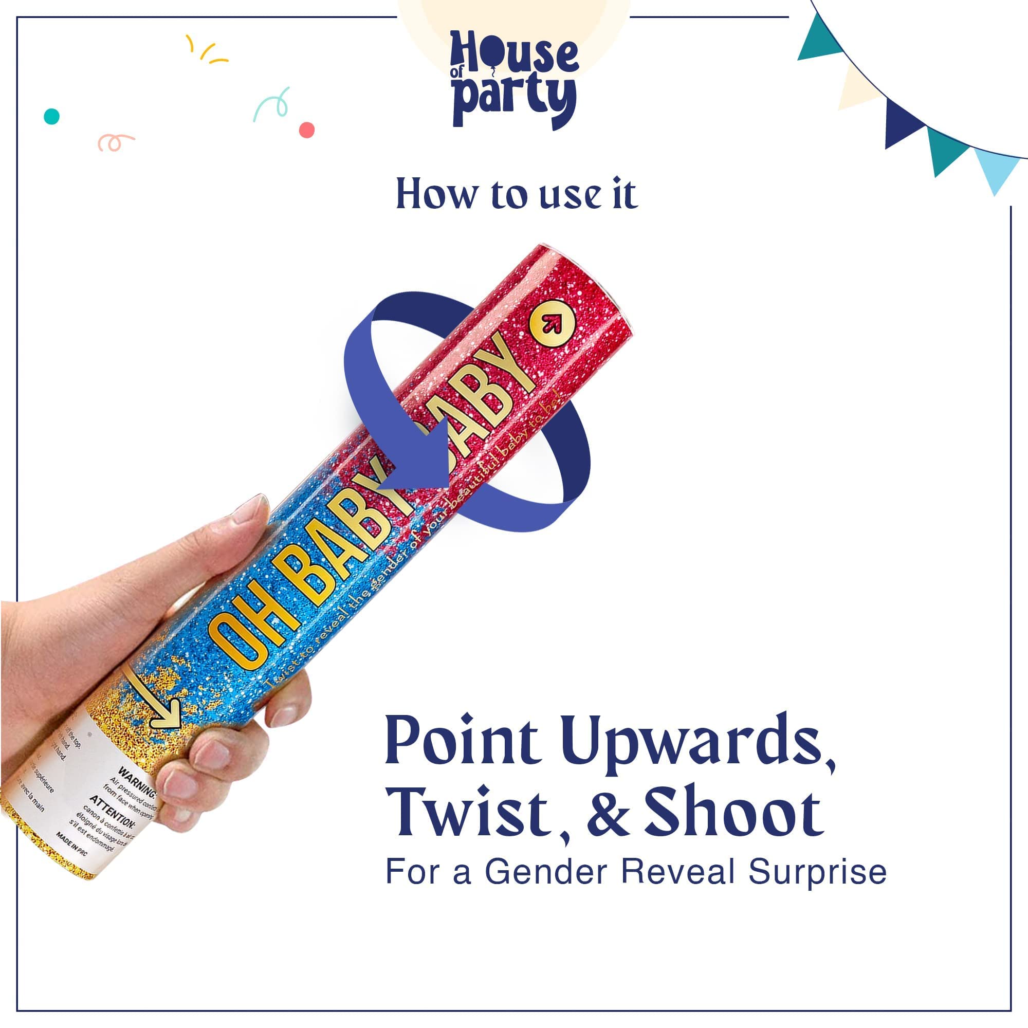 Gender Reveal Powder Confetti Cannon Pack Of 4 Biodegradable 2Pink