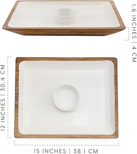 Miniatura 6 de AuldHome Design Bandeja de inmersión y astillas de esmalte, esmalte rústico de granja y plato de madera para servir