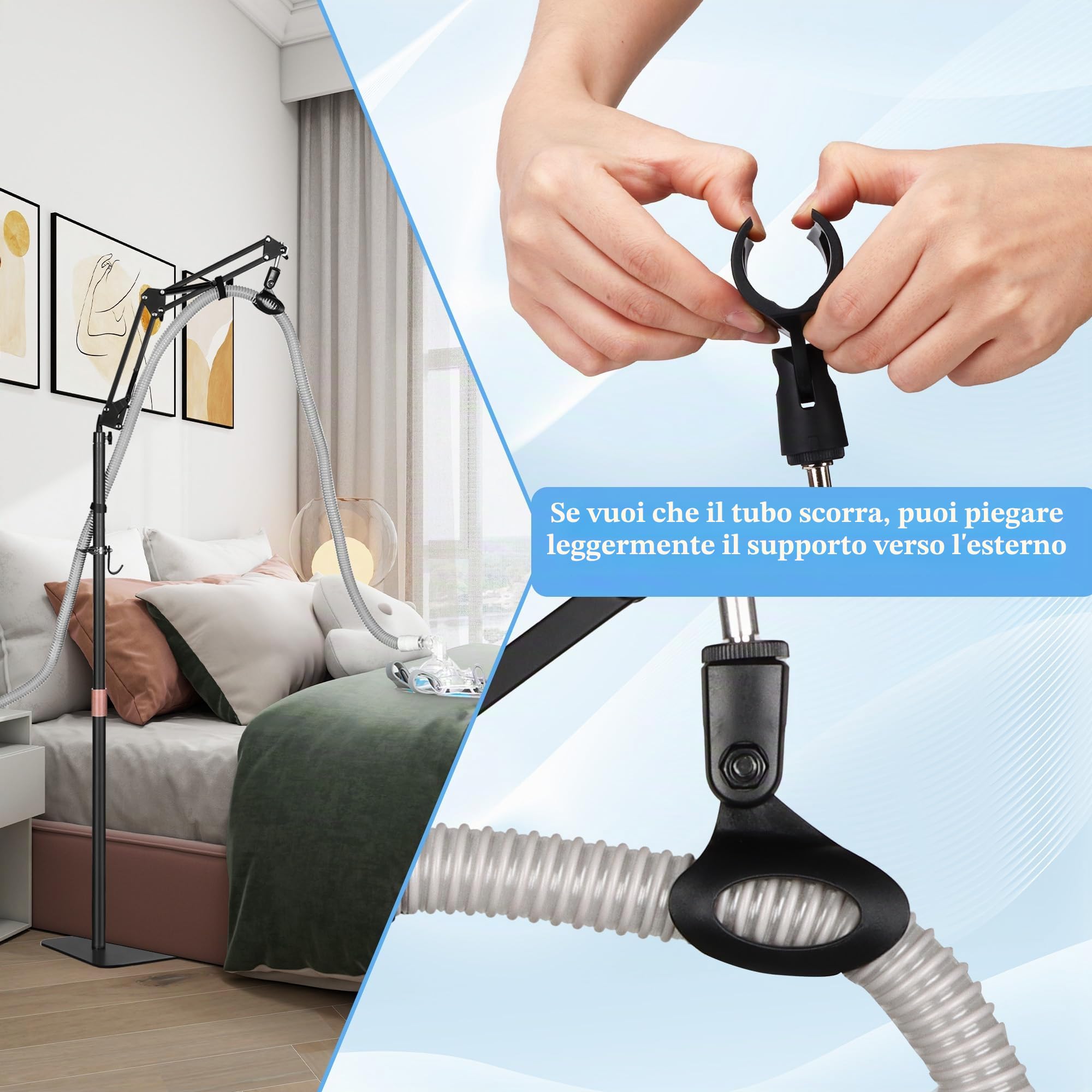 CPAP Supporto Tubo Sospensione per Letto con Altezza e Angolo Regolabili, Supporto Tubo CPAP Impedire Perdita di Fuoriuscita di aria, Robusto, Portabile