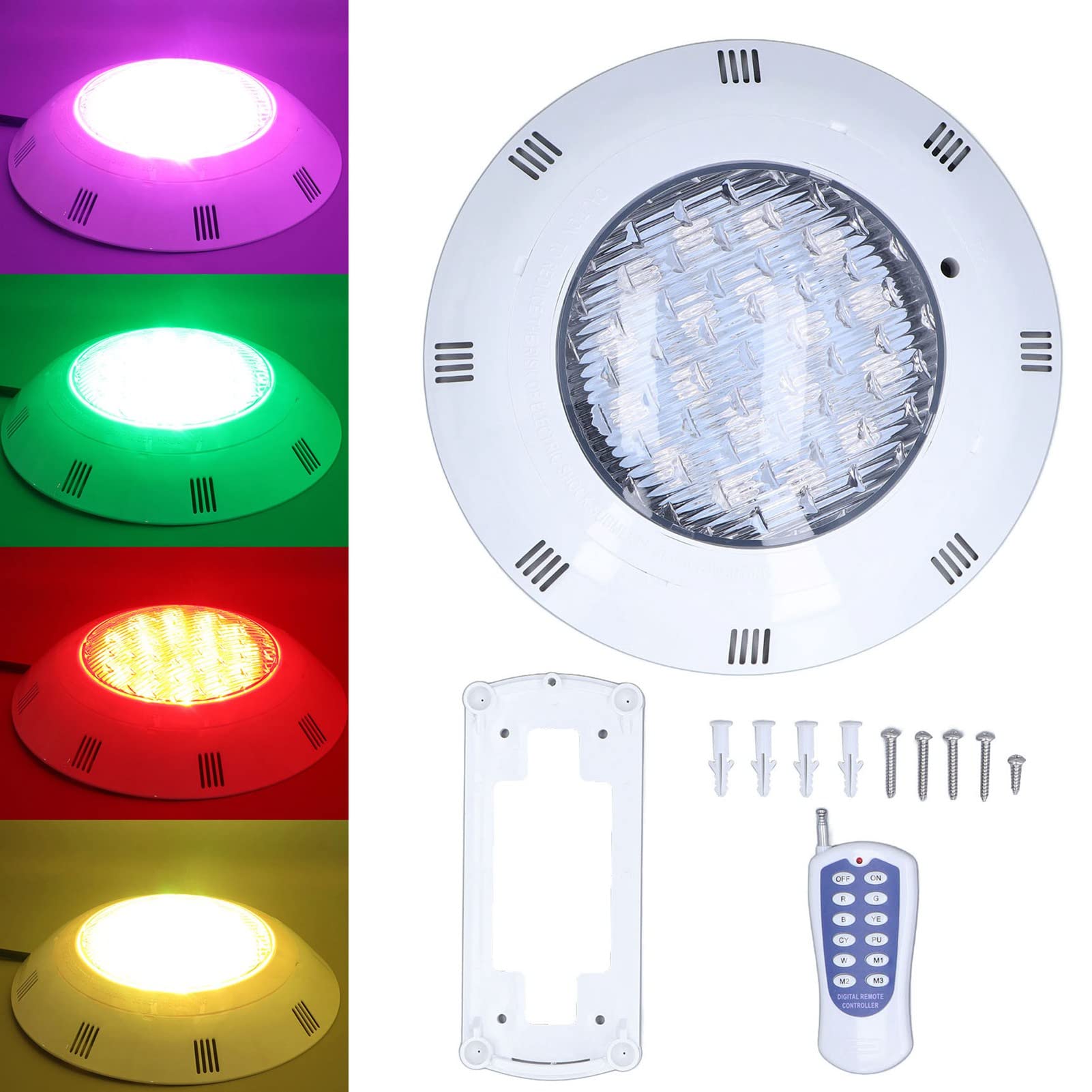 Cocoarm Poolleuchte RGBW LED Poollampe 54W AC12V IP68 PC ABS 18LED Fernbedienung 4800lm 120 Grad Unterwasserlicht für Schwimmbäder Teiche Brunnen Gärten