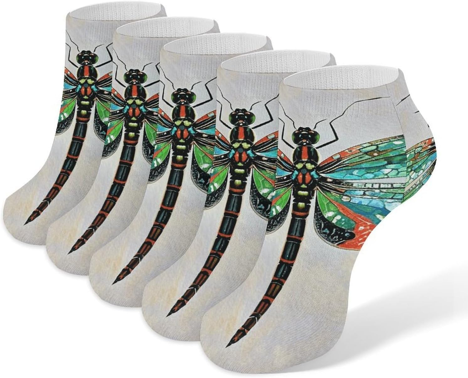 5 Pairs Socks, No Show, Casual Breathable, Dragonfly