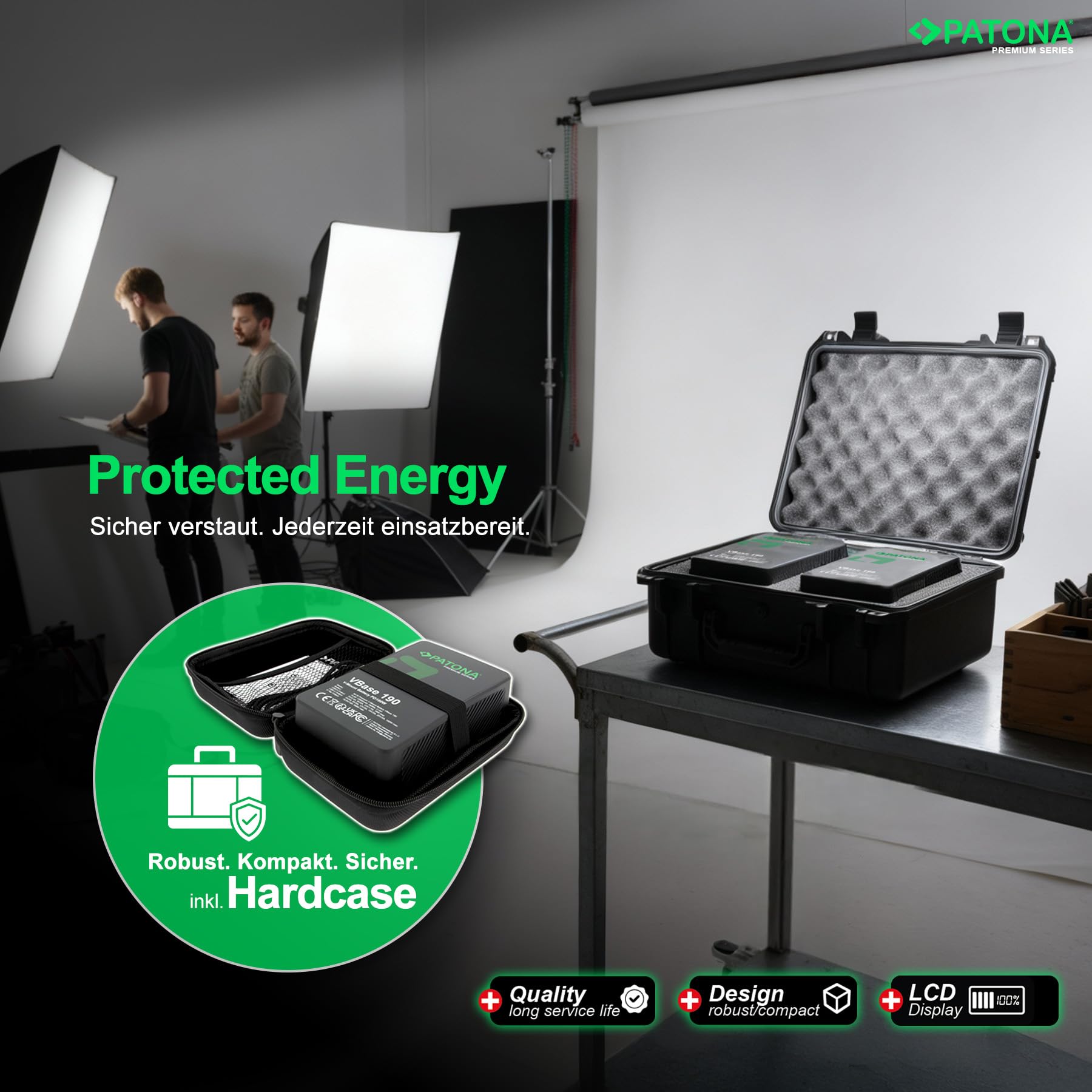 PATONA VBase 190 V-Mount Akku 190Wh mit V-Lock und PD 100W | USB-C, D-Tap und USB-A – Profi-Cinema-Akku für Kamera, Monitor und LED-Licht, inkl. Hardcase