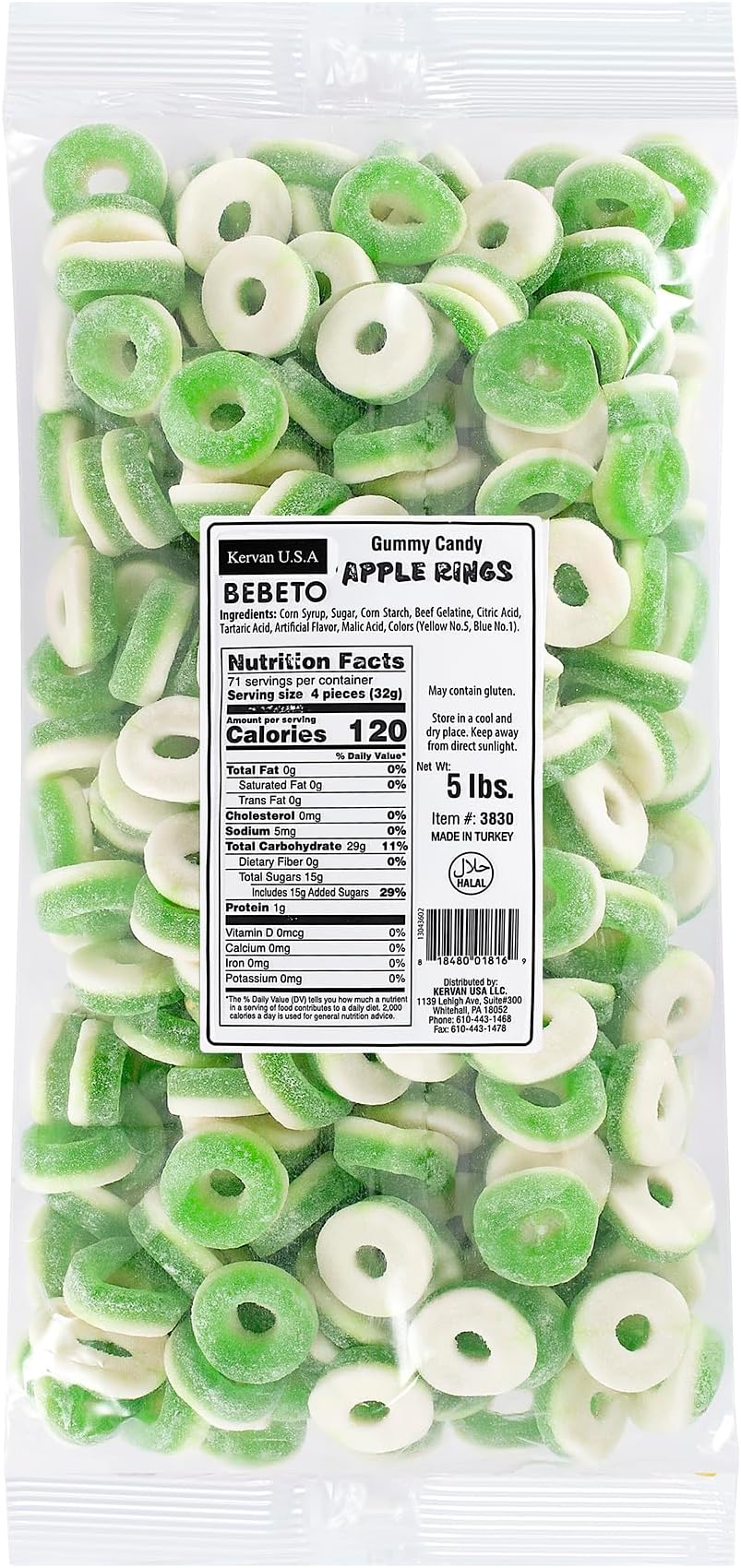 Kervan Candy Bebeto Apple Rings - Fruity, Soft, Sweet & Sour Gummy Ring Candy Bulk for Kids, Gift Snacks and Parties - Apple Gummies Big Party Size Bag (5 lbs)