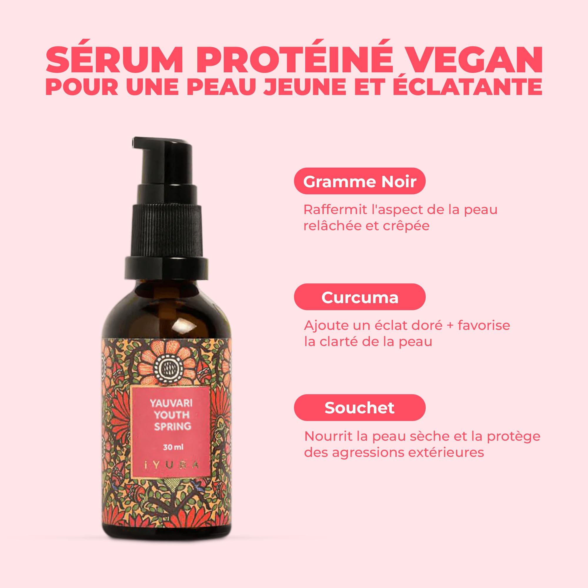 iYURA Yauvari Sérum Anti-Âge Visage, Cou & Décolleté | Hydratant Vegan au Gramme Noir | Peaux Sèches & Matures | Réduit Rides & Ridules | Soin Naturel Ayurvédique | 30ml