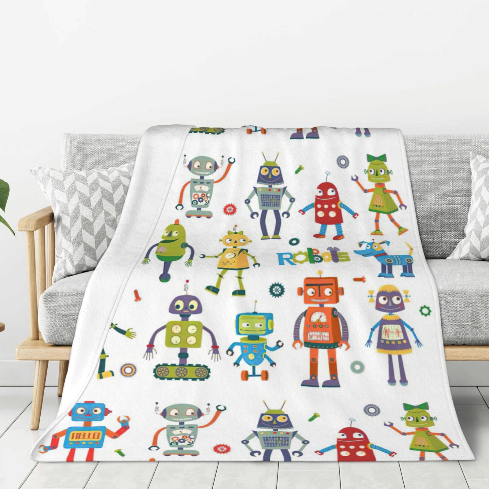 Couverture épaisse et douce anti-froid : grand plaid robot de dessin animé pour lit et canapé