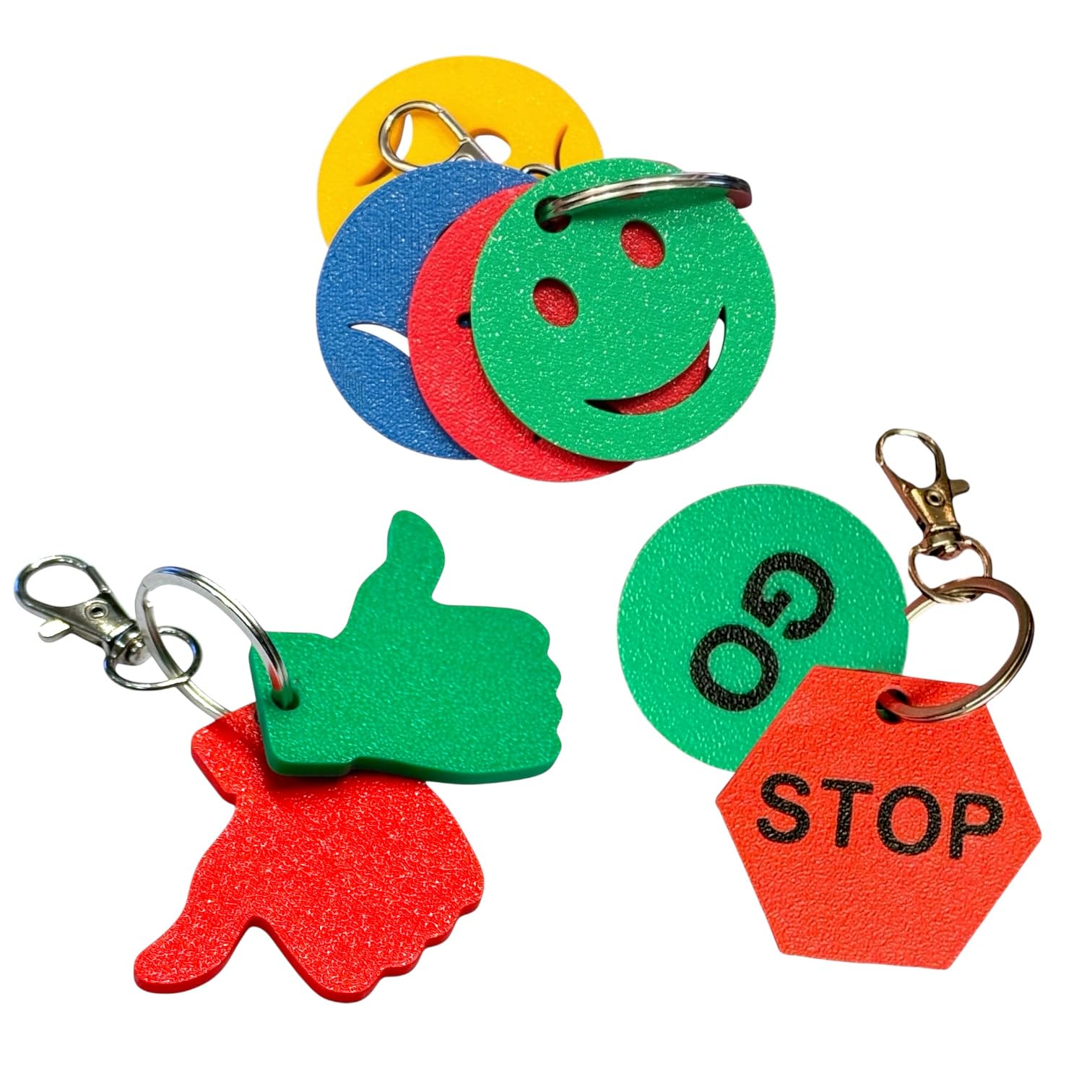 Essentials Communication Pack - 3 x Emotional Regulation Keyrings | 1 x Emotions Regulation Keyring | 1 x Thumbs Up Thumbs Down Keyring | 1 x Stop & Go Keyring | Teaching Aids | SEN Tools for Kids