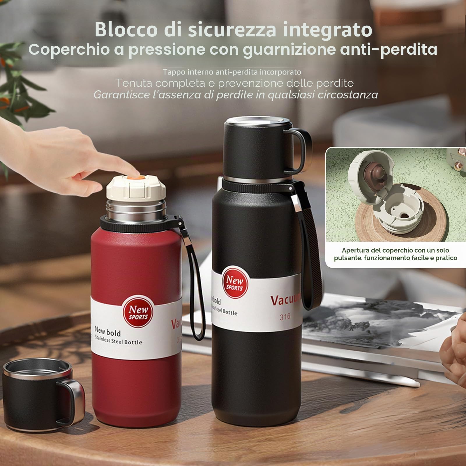 XUDREZ Borraccia Termica da 1L - Mantiene Bevande Calde e Fredde per 24 Ore - Bottiglia d'Acqua in Acciaio Inossidabile 316 con Filtro a Strati, Bottiglie Isolate Sottovuoto a Tenuta Stagna con