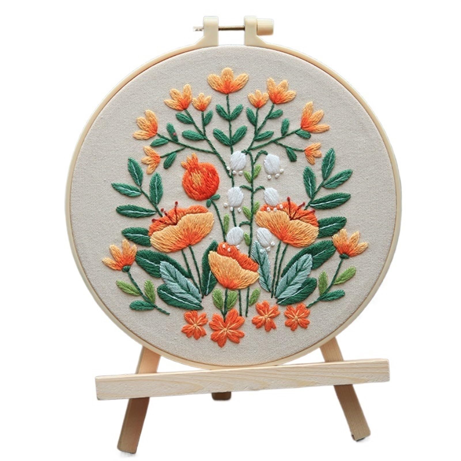 LKLNKVL embroidery, Embroidery Kit， Flower Stamped Kit(Color 03,With 20cm hoop)