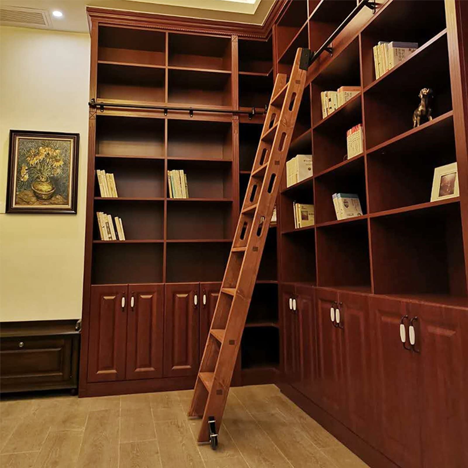 Wysuwana biblioteka sprzętu do drabiny przesuwnej Zestaw sprzętu do drabiny przesuwnej (bez drabiny), do domu/wewnątrz/poddasza, szyna 1M + akcesoria przedłużające-czarny (rozmiar: zestaw to
