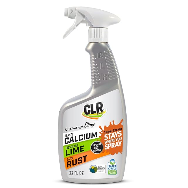 CLR Brands Calcium Lime Rust Remover with Cling 22 oz Spray Bottle Adheres to Hard-to-Reach Surfaces Blasts Calcium
