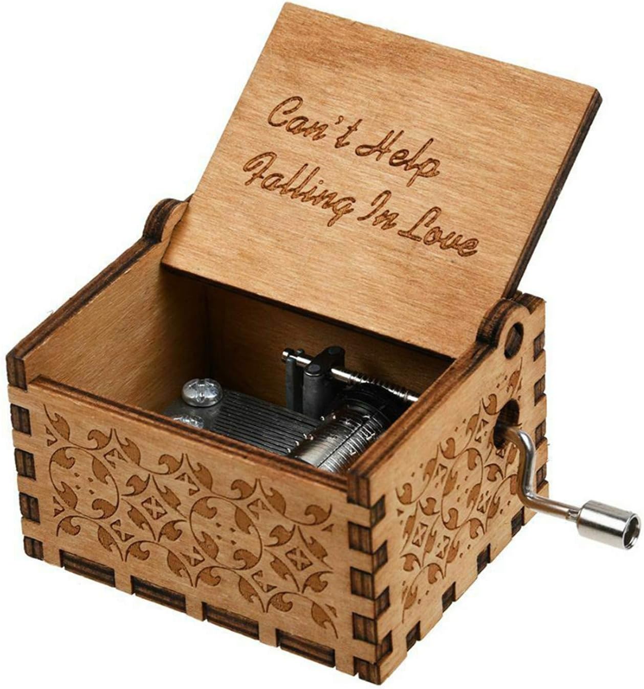 Can't Help Falling in Love Wood Music Box, Antique Engraved Musical Boxes Case for Birthday Present Kid Toys Hand-Operated (Can't Help Falling in Love)