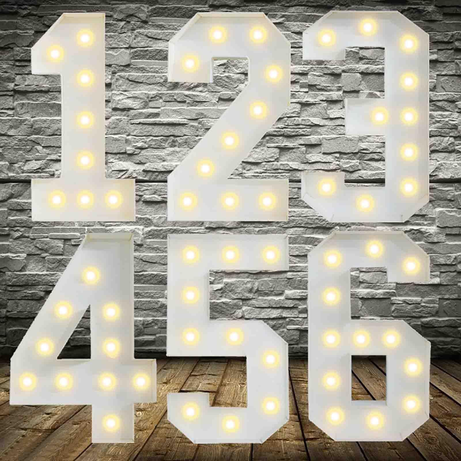Letrero luminoso con números LED del 0 al 9, luz nocturna blanca cálida, letras de plástico, números de pie, 70-120 cm, luces de letrero digitales for fiesta, hogar, lámpara navideña, bodas, festivale