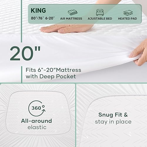 Miniatura 6 de OhGeni Protector de colchón 100% impermeable, almohadilla suave de colchón tamaño King, resistente al pelo de mascotas y a la enuresis de la cama,