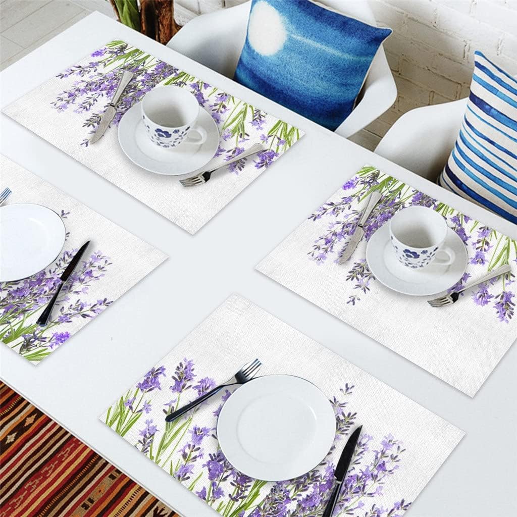 4/6pcs Set Table Mats Lavender Printed Cotton Linen Table Napkin Kitchen Accessories Home Party Decorative Placemats(6 PCS)