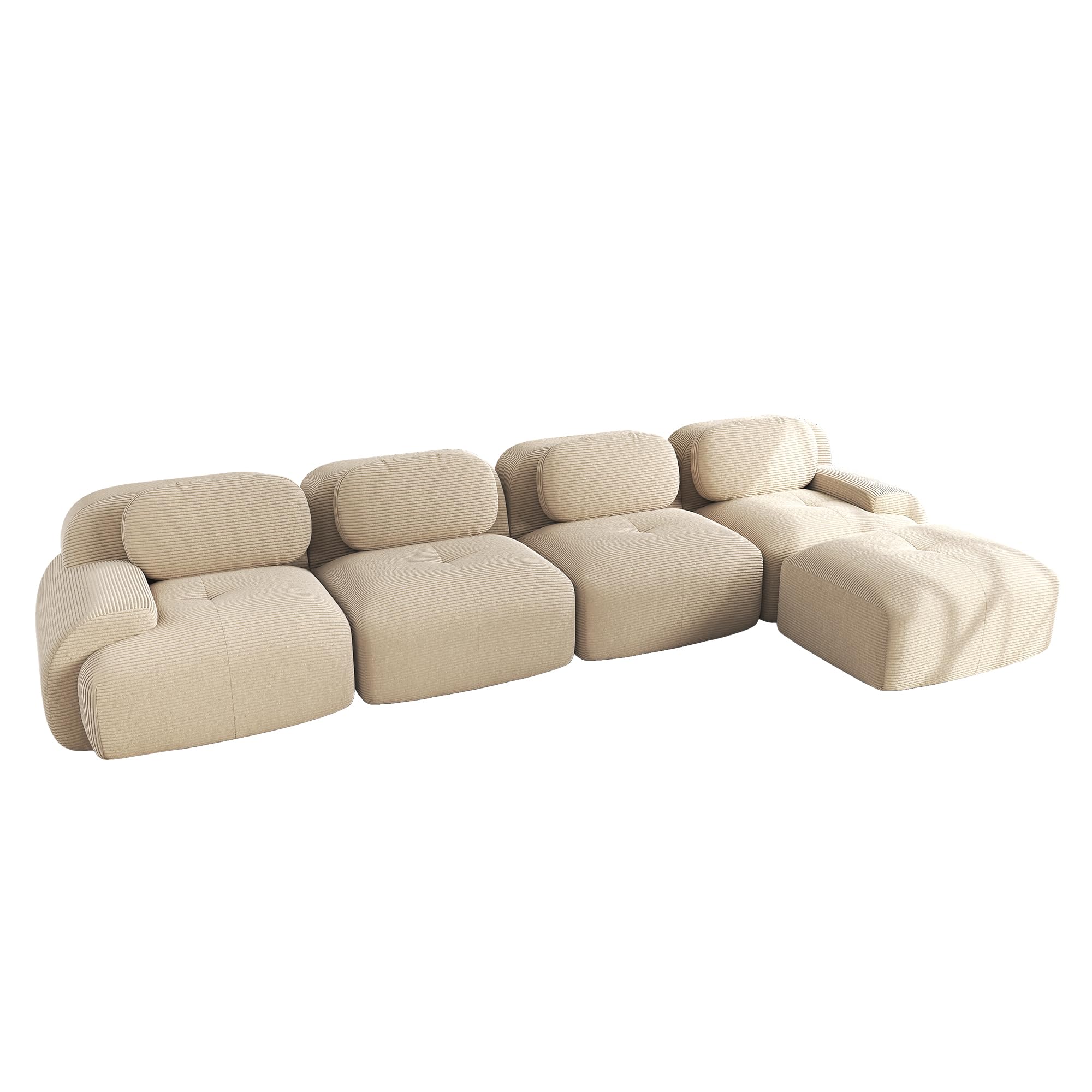 Sofá esquinero de 4 plazas con chaise longue de pana antideslizante, sin montaje, para salón u oficina, beige, 388 x 178 x 70 cm
