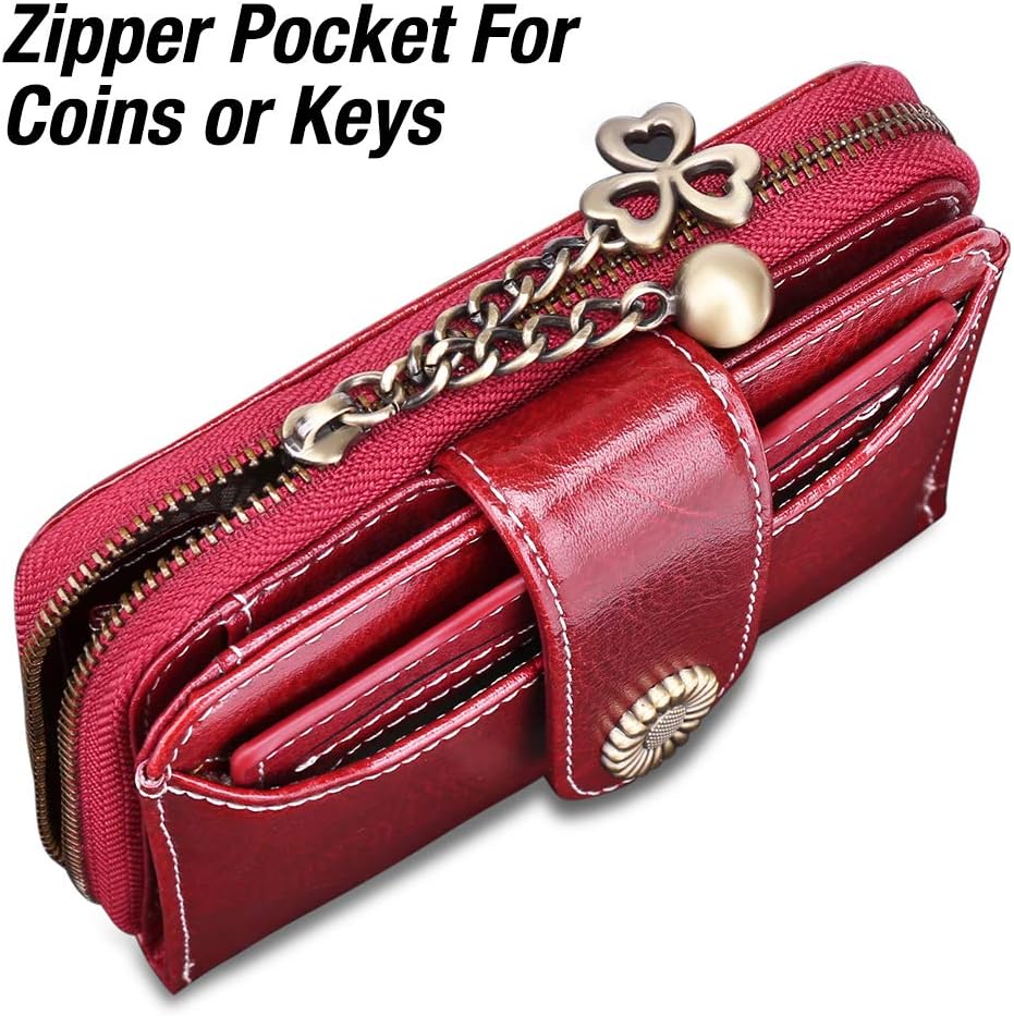 GOIACII RFID Women's Wallet Cute Small Credit Card Holder Ladies Coin Pouch Leather Wine Red - Image 5