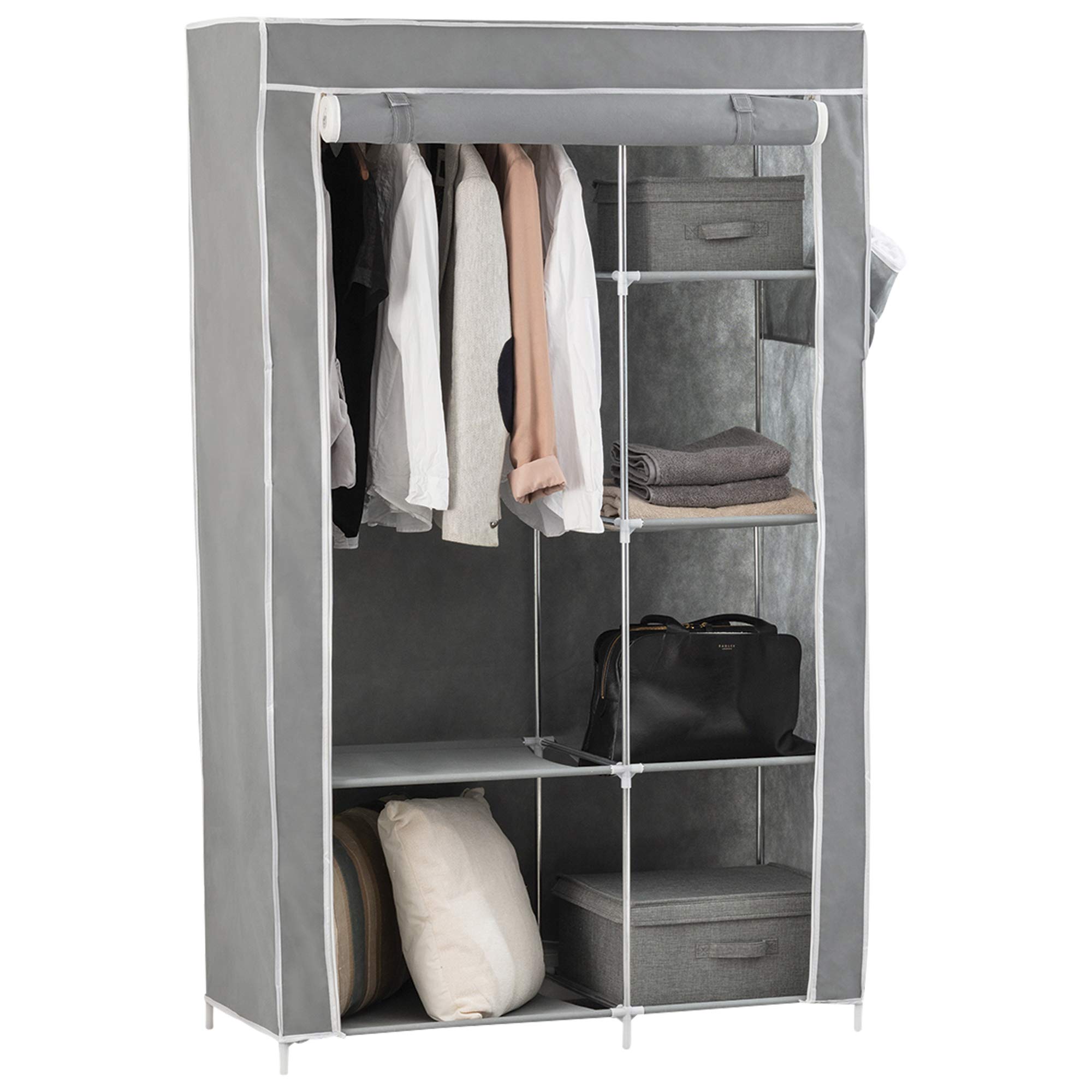 Your Home Canvas Wardrobe with Shelving and Hanging Rail – Bedroom Furniture, Clothes Storage Organiser (Large)